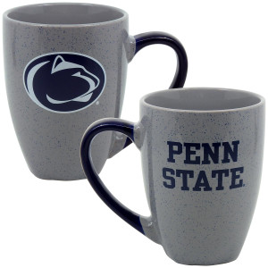 ceramic mug graystone Penn State one side, Athletic Logo other side, navy handle